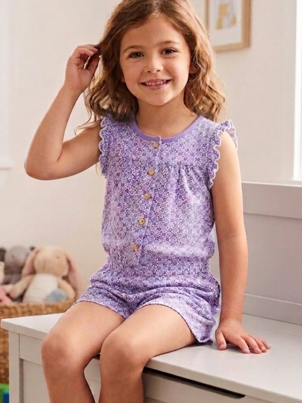 Juicy Couture Toddler Girl Floral Romper Size 4 Purple Cotton